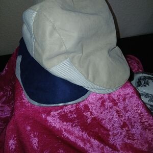 Two Stylish Beige and Navy Flat Caps